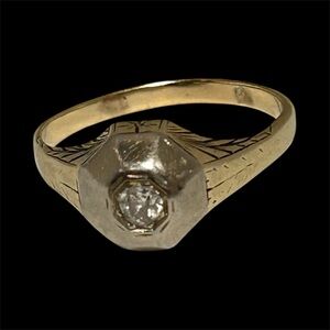 Men Antique Diamond Ring 14K Yellow Gold, SZ 9, 4.10grm FIRM PRICE